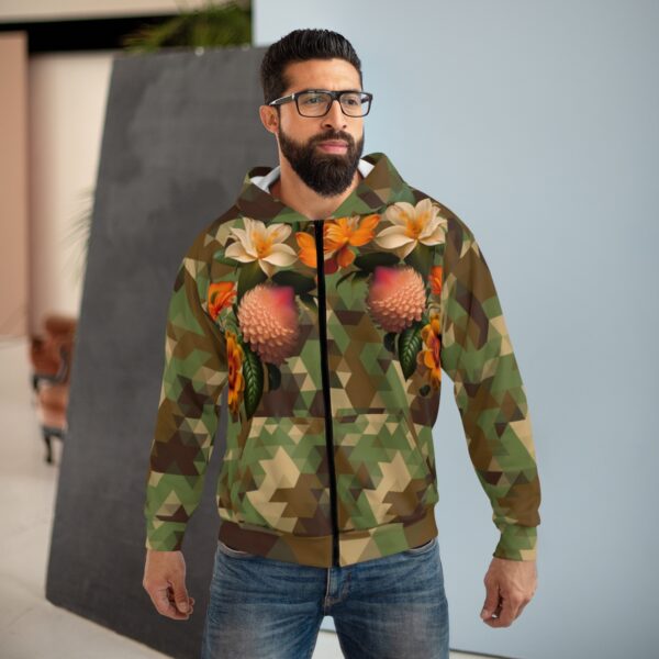 Stay Cozy and Chic with Our Camouflage Zipped Fleece Jacket Elevate your style and comfort with our Camouflage Zipped Fleece Jacket. The vibrant flowers motif, along with the playful green frog design, adds a unique touch to your outfit. With its functional features and superior craftsmanship, this jacket is a must-have for fashion-forward individuals. Don't let the difficulty of finding the right jacket hold you back—choose our Camouflage Zipped Fleece Jacket and experience unparalleled warmth and style