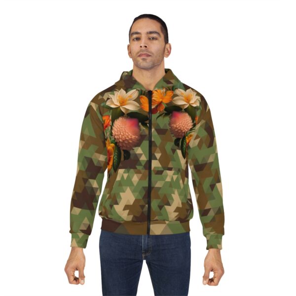 Stay Cozy and Chic with Our Camouflage Zipped Fleece Jacket Elevate your style and comfort with our Camouflage Zipped Fleece Jacket. The vibrant flowers motif, along with the playful green frog design, adds a unique touch to your outfit. With its functional features and superior craftsmanship, this jacket is a must-have for fashion-forward individuals. Don't let the difficulty of finding the right jacket hold you back—choose our Camouflage Zipped Fleece Jacket and experience unparalleled warmth and style