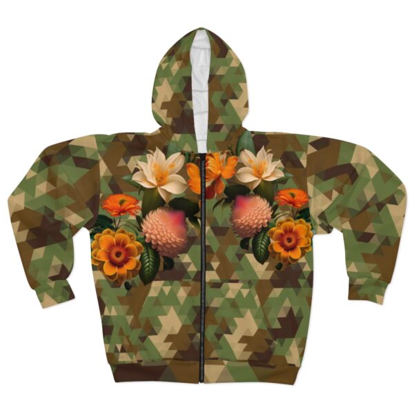 Stay Cozy and Chic with Our Camouflage Zipped Fleece Jacket Elevate your style and comfort with our Camouflage Zipped Fleece Jacket. The vibrant flowers motif, along with the playful green frog design, adds a unique touch to your outfit. With its functional features and superior craftsmanship, this jacket is a must-have for fashion-forward individuals. Don't let the difficulty of finding the right jacket hold you back—choose our Camouflage Zipped Fleece Jacket and experience unparalleled warmth and style