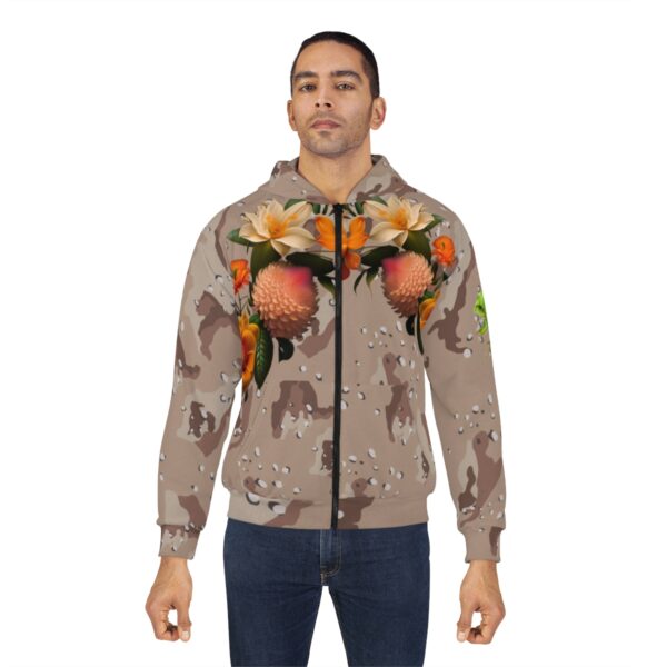 Stay Cozy and Chic with Our Camouflage Zipped Fleece Jacket Elevate your style and comfort with our Camouflage Zipped Fleece Jacket. The vibrant flowers motif, along with the playful green frog design, adds a unique touch to your outfit. With its functional features and superior craftsmanship, this jacket is a must-have for fashion-forward individuals. Don't let the difficulty of finding the right jacket hold you back—choose our Camouflage Zipped Fleece Jacket and experience unparalleled warmth and style.