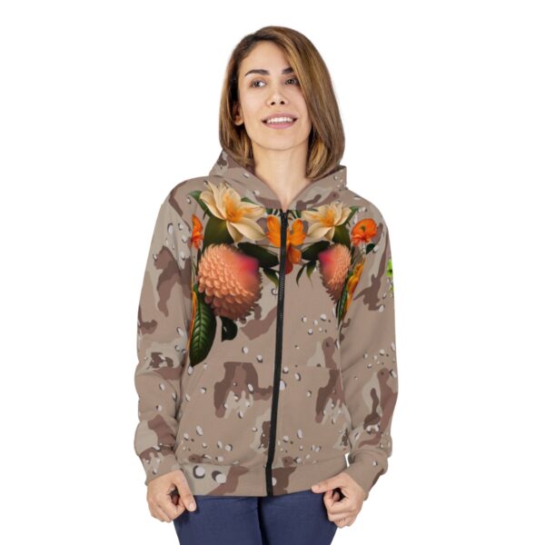 Stay Cozy and Chic with Our Camouflage Zipped Fleece Jacket Elevate your style and comfort with our Camouflage Zipped Fleece Jacket. The vibrant flowers motif, along with the playful green frog design, adds a unique touch to your outfit. With its functional features and superior craftsmanship, this jacket is a must-have for fashion-forward individuals. Don't let the difficulty of finding the right jacket hold you back—choose our Camouflage Zipped Fleece Jacket and experience unparalleled warmth and style.