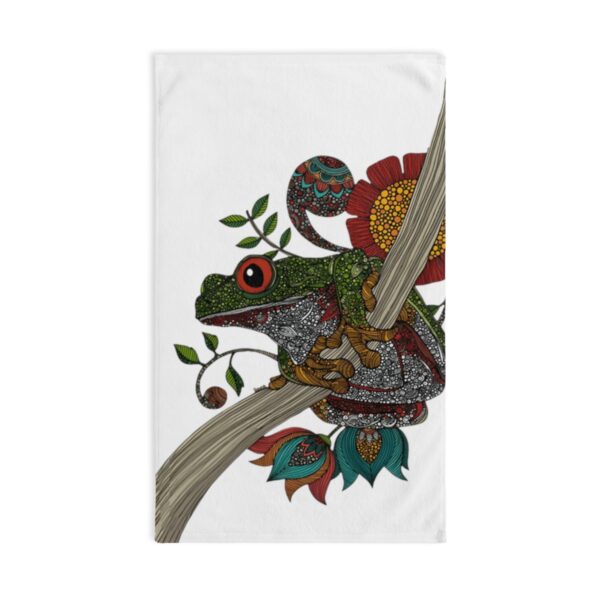 Upgrade your bathroom decor with the stylish Kambo frog hand towel. This premium hand towel is designed to add character and elegance to any bathroom area. Crafted with a soft and lightweight cotton back and a high-quality polyester front, this hand towel offers both durability and comfort.