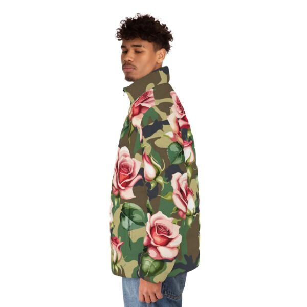 Stand out from the crowd and make a bold fashion statement with our Camouflage Floral Puffer Jacket. Embrace the fusion of urban chic and floral elegance, creating a look that is uniquely yours. This jacket represents your impeccable taste and style.