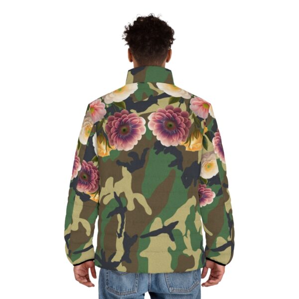 Make a Statement Stand out from the crowd and make a bold fashion statement with our Camouflage Floral Puffer Jacket. Embrace the fusion of urban chic and floral elegance, creating a look that is uniquely yours. This jacket represents your impeccable taste and style.