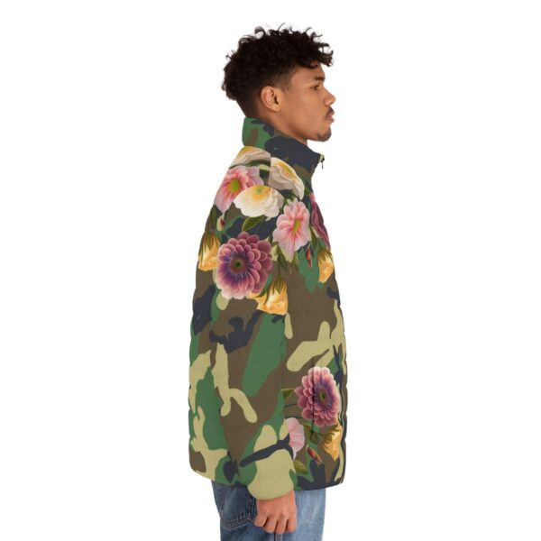 Make a Statement Stand out from the crowd and make a bold fashion statement with our Camouflage Floral Puffer Jacket. Embrace the fusion of urban chic and floral elegance, creating a look that is uniquely yours. This jacket represents your impeccable taste and style.