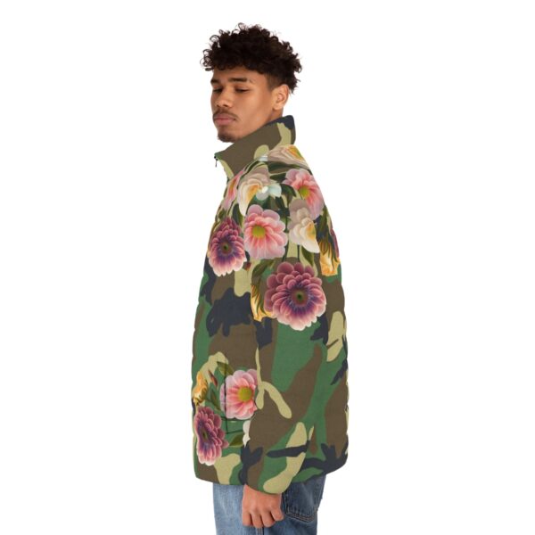 Make a Statement Stand out from the crowd and make a bold fashion statement with our Camouflage Floral Puffer Jacket. Embrace the fusion of urban chic and floral elegance, creating a look that is uniquely yours. This jacket represents your impeccable taste and style.