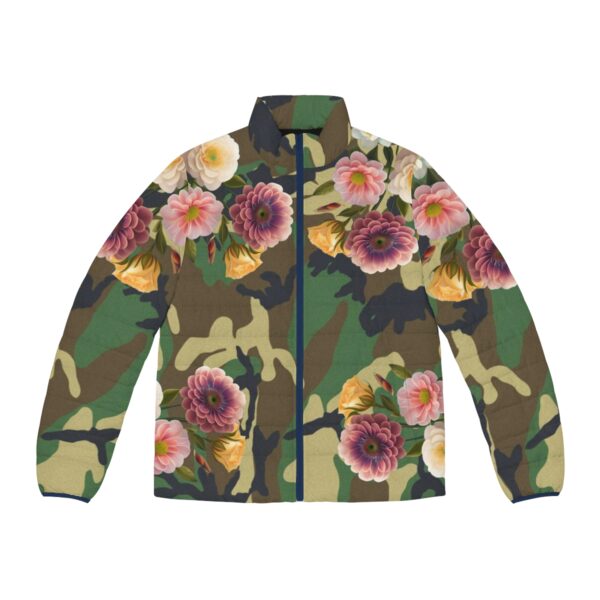 Make a Statement Stand out from the crowd and make a bold fashion statement with our Camouflage Floral Puffer Jacket. Embrace the fusion of urban chic and floral elegance, creating a look that is uniquely yours. This jacket represents your impeccable taste and style.