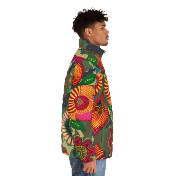 Make a Statement Stand out from the crowd and make a bold fashion statement with our Camouflage Floral Puffer Jacket. Embrace the fusion of urban chic and floral elegance, creating a look that is uniquely yours. This jacket represents your impeccable taste and style.