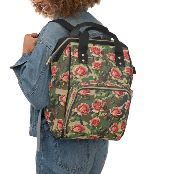 A Bag to Suit Your Every Need No matter the occasion, our Rose Camouflage Backpack is up for the challenge. Whether you're exploring the outdoors, heading to the market, or setting off on a day trip, this stunning backpack is designed to cater to all your needs with ease. Sturdy and Reliable, Made to Last Constructed from high-grade nylon, our backpack boasts unbeatable sturdiness and resilience. Count on it to accompany you on countless adventures, standing the test of time and maintaining its exquisite appearance.