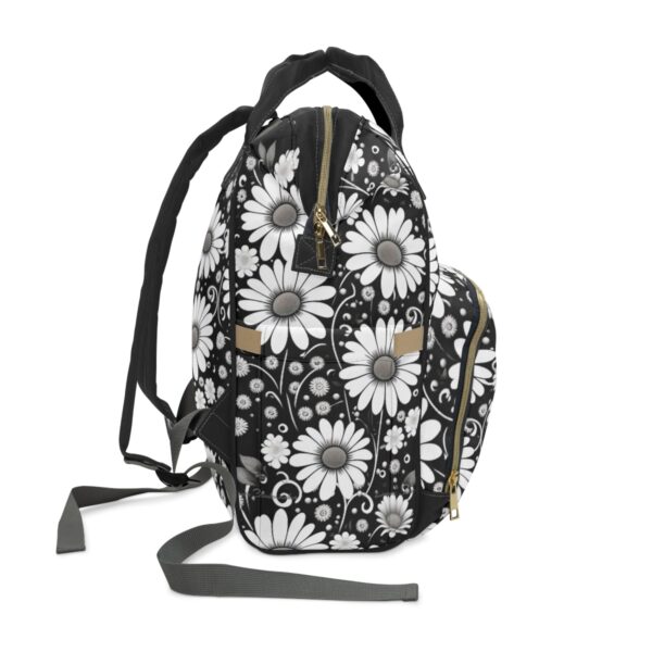 Comfortable and Supportive Designed for your comfort, our Flowers Backpack features adjustable shoulder straps that allow you to find the perfect fit. The padded back panel adds an extra layer of comfort, ensuring you stay comfortable during even the longest of journeys.