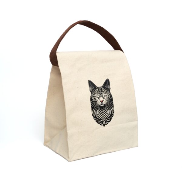 Easy to Carry Anywhere The Tribal Cat Lunch Bag comes with a convenient strap handle, making it easy to carry around wherever you go. Whether it's your daily commute, a field trip, or a picnic in the park, our lunch bag is your perfect companion.